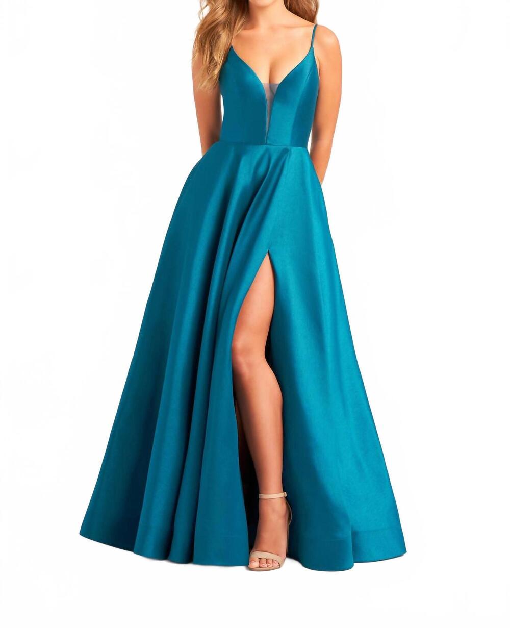 NEW ELLIE WILDE a-line satin prom dress in teal